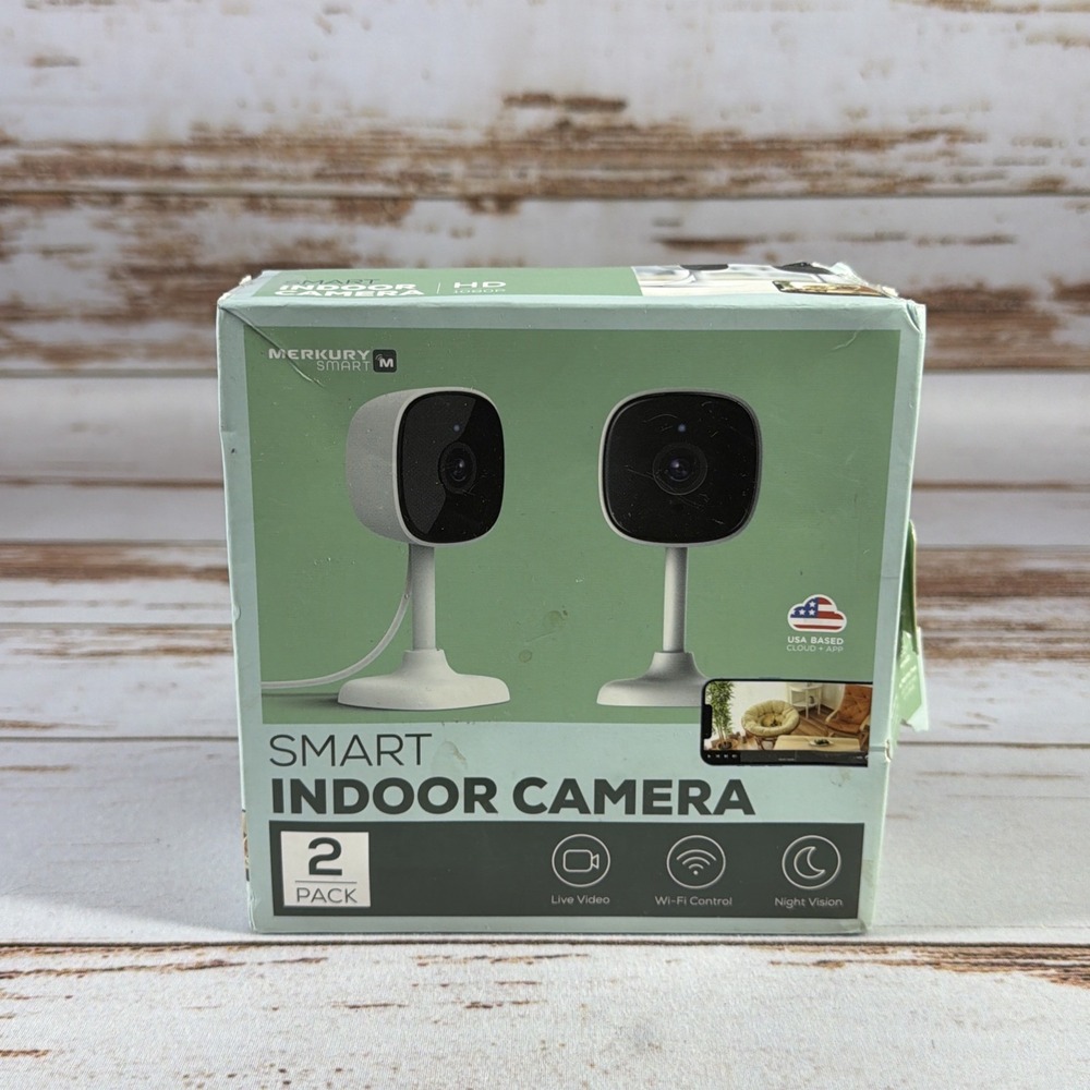 Merkury Smart Indoor Camera 1080p Wi-Fi Security Night Vision White Open Box